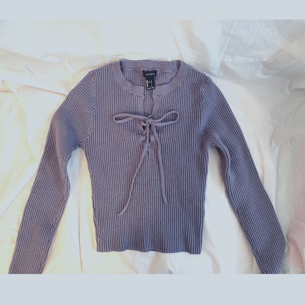 Forever 21 Ribbed Knit Sweater (Pastel Purple) w/ tie-lace front (NEW & UNWORN)